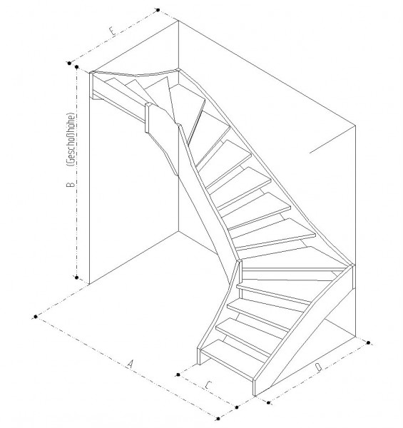 Treppe 2x90° links gewendelt Fichte