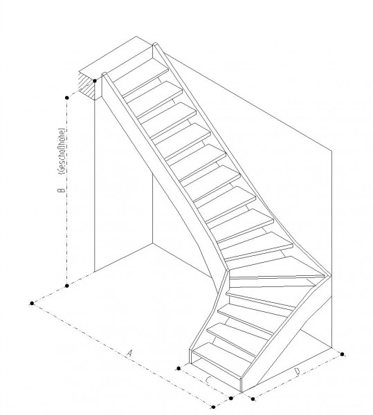 Treppe 90° links gewendelt Buche naturbunt Parkett-Optik